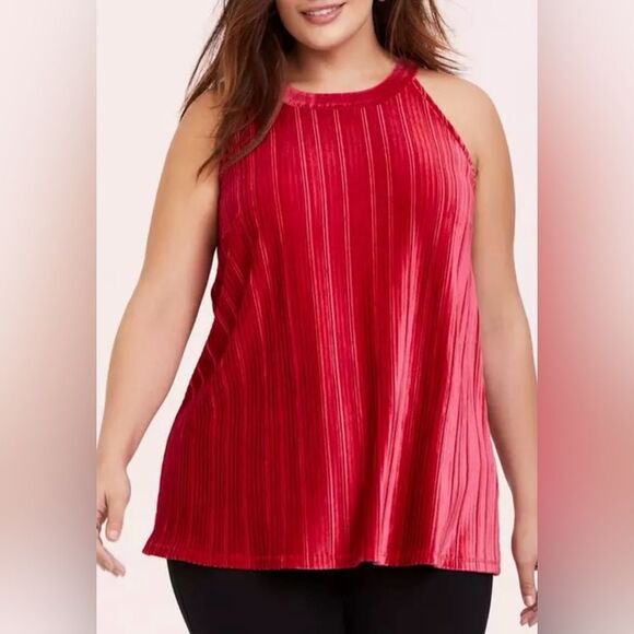 Torrid Red Velvet Pleated Goddess Top, Flowing Flattering, Soft, Stretch size 5X - Picture 2 of 12